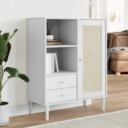 SENJA high sideboard rattan wood look white 90x40x112 cm by vidaXL, Sideboards - Ref: Foro24-358056, Price: 120,65 €, Discoun...