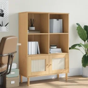 SENJA shelving unit rattan look brown pine wood 90x35x130 cm by vidaXL, Bookcases and shelves - Ref: Foro24-358061, Price: 10...
