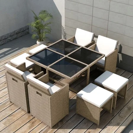 Garden dining set 9 pieces with beige synthetic rattan cushions by vidaXL, Garden sets - Ref: Foro24-42556, Price: 650,75 €, ...