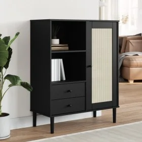 SENJA hohes Sideboard Rattanoptik schwarzes Holz 90x40x112 cm von vidaXL, Sideboards - Ref: Foro24-358057, Preis: 126,02 €, R...