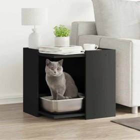 Mueble arenero para gatos madera ingeniería negro 53x53x51 cm