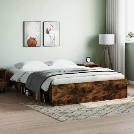Estructura de cama roble ahumado 140x190 cm de vidaXL, Camas y somieres - Ref: Foro24-3203905, Precio: 136,81 €, Descuento: %