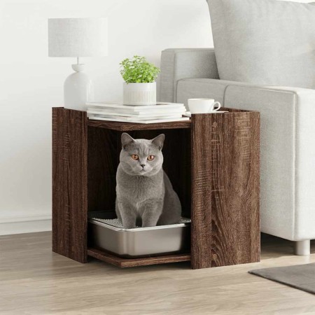 Mueble arenero para gatos madera marrón roble 53x53x51 cm