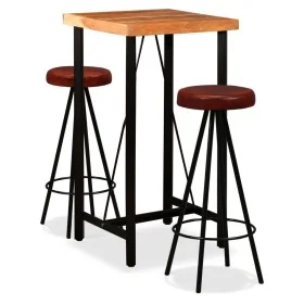 Bar furniture set 3 pieces solid acacia wood genuine leather by vidaXL, Furniture sets for kitchens and dining rooms - Ref: F...