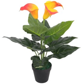 Planta Cala Lilly artificial con macetero roja y amarilla 45 cm