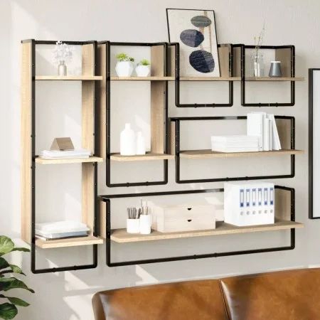 Wall shelves with bars 6 pcs engineered wood Sonoma oak by vidaXL, Shelves and shelves - Ref: Foro24-836314, Price: 89,07 €, ...