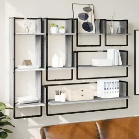 Wall shelves with bars 6 pieces Sonoma gray engineered wood by vidaXL, Shelves and shelves - Ref: Foro24-836316, Price: 74,80...
