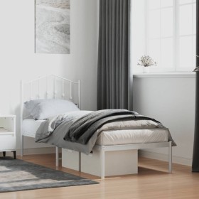 Estructura de cama de metal con cabecero blanco 75x190 cm de vidaXL, Camas y somieres - Ref: Foro24-373828, Precio: 68,76 €, ...
