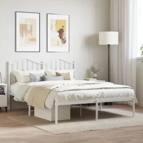 Metallbettgestell mit weißem Kopfteil 135x190 cm von vidaXL, Betten und Lattenroste - Ref: Foro24-373837, Preis: 94,68 €, Rab...