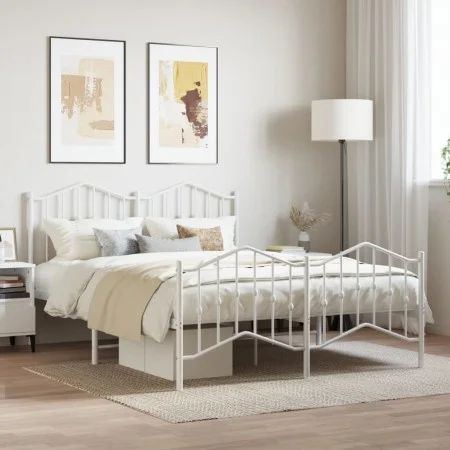Estructura cama metal cabecero y estribo blanco 140x190 cm de vidaXL, Camas y somieres - Ref: Foro24-373856, Precio: 101,74 €...