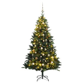 Árbol Navidad artificial con bisagras 150 LED y bolas 120 cm