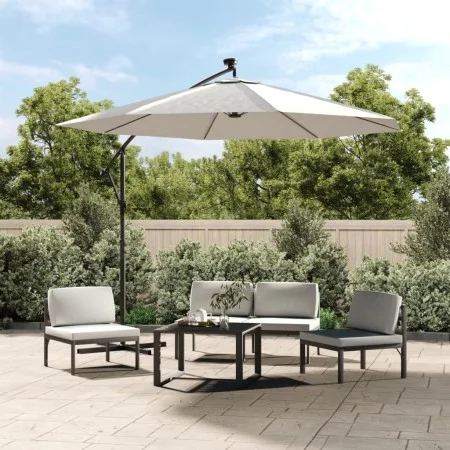 Hanging umbrella with LED lights and metal pole 300 cm sand by vidaXL, Umbrellas - Ref: Foro24-42970, Price: 133,72 €, Discou...