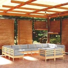 Garden furniture 11 pieces and cushions solid gray pine wood by vidaXL, Garden sets - Ref: Foro24-3097210, Price: 868,03 €, D...