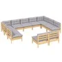 Muebles de jardín 11 pzas y cojines madera maciza de pino gris de vidaXL, Conjuntos de jardín - Ref: Foro24-3097210, Precio: ...