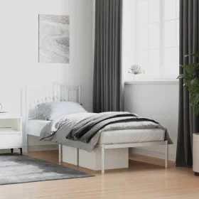 Estructura de cama de metal con cabecero blanco 90x200 cm de vidaXL, Camas y somieres - Ref: Foro24-373831, Precio: 73,91 €, ...