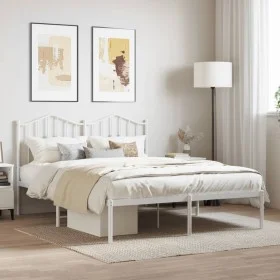 Metal bed frame with white headboard 140x190 cm by vidaXL, Beds and slatted bases - Ref: Foro24-373838, Price: 108,71 €, Disc...