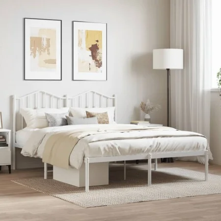 Metal bed frame with white headboard 140x190 cm by vidaXL, Beds and slatted bases - Ref: Foro24-373838, Price: 108,71 €, Disc...