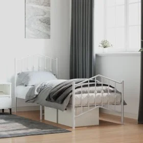 Metal bed frame with headboard and footboard white 75x190 cm by vidaXL, Beds and slatted bases - Ref: Foro24-373846, Price: 7...