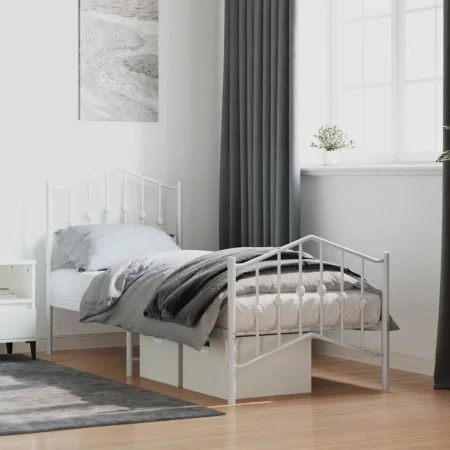 Estructura cama metal con cabecero y pie cama blanca 75x190 cm de vidaXL, Camas y somieres - Ref: Foro24-373846, Precio: 76,0...