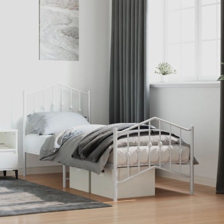 Metal bed frame with headboard and footboard white 75x190 cm by vidaXL, Beds and slatted bases - Ref: Foro24-373846, Price: 7...