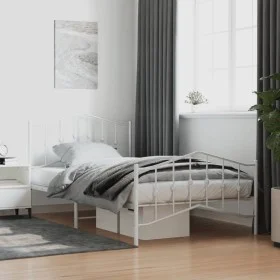 Metal bed frame with headboard and footboard white 107x203 cm by vidaXL, Beds and slatted bases - Ref: Foro24-373852, Price: ...
