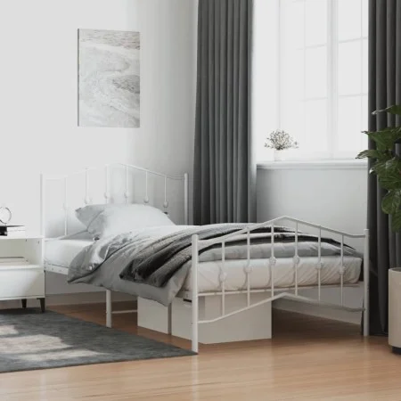 Metal bed frame with headboard and footboard white 107x203 cm by vidaXL, Beds and slatted bases - Ref: Foro24-373852, Price: ...