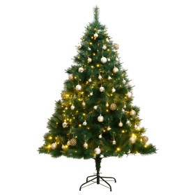 Árbol Navidad artificial con bisagras 150 LED y bolas 120 cm