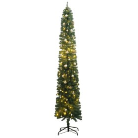 Árbol de Navidad estrecho con 300 LED y bolas 270 cm