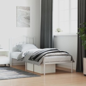 Bettgestell aus Metall mit weißem Kopfteil 90x190 cm von vidaXL, Betten und Lattenroste - Ref: Foro24-373830, Preis: 80,59 €,...