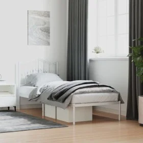 Metal bed frame with white headboard 90x190 cm by vidaXL, Beds and slatted bases - Ref: Foro24-373830, Price: 79,05 €, Discou...