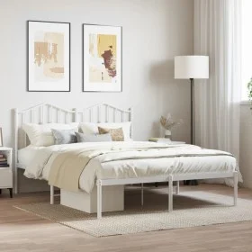 White metal bed frame with headboard 140x200 cm by vidaXL, Beds and slatted bases - Ref: Foro24-373839, Price: 97,95 €, Disco...