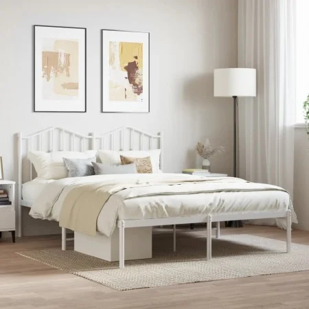 Bettgestell aus weißem Metall mit Kopfteil 140x200 cm von vidaXL, Betten und Lattenroste - Ref: Foro24-373839, Preis: 97,95 €...