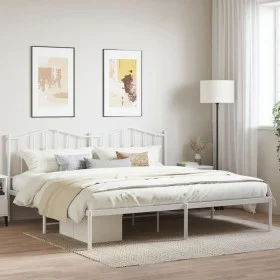White metal bed frame with headboard 200x200 cm by vidaXL, Beds and slatted bases - Ref: Foro24-373845, Price: 107,94 €, Disc...