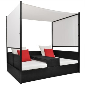 Garden bed with black synthetic rattan awning 190x130 cm by vidaXL, Outdoor beds - Ref: Foro24-42901, Price: 548,49 €, Discou...