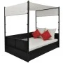 Cama de jardín con toldo ratán sintético negro 190x130 cm de vidaXL, Camas para exteriores - Ref: Foro24-42901, Precio: 540,4...