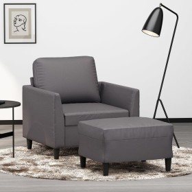 Gray synthetic leather armchair with stool 60 cm by vidaXL, Sofas - Ref: Foro24-3201119, Price: 180,40 €, Discount: %