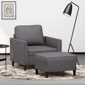Gray synthetic leather armchair with stool 60 cm by vidaXL, Sofas - Ref: Foro24-3201119, Price: 177,88 €, Discount: %