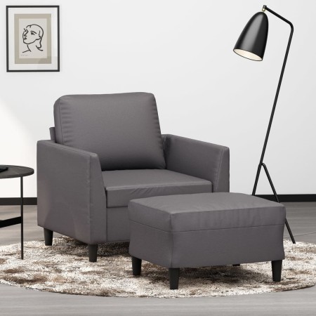 Gray synthetic leather armchair with stool 60 cm by vidaXL, Sofas - Ref: Foro24-3201119, Price: 180,40 €, Discount: %