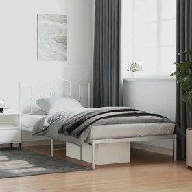 Metal bed frame with white headboard 107x203 cm by vidaXL, Beds and slatted bases - Ref: Foro24-373834, Price: 69,48 €, Disco...