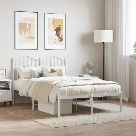Metal bed frame with white headboard 120x200 cm by vidaXL, Beds and slatted bases - Ref: Foro24-373836, Price: 93,21 €, Disco...