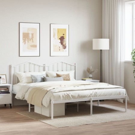 Bettgestell aus weißem Metall mit Kopfteil 160x200 cm von vidaXL, Betten und Lattenroste - Ref: Foro24-373841, Preis: 107,21 ...