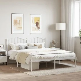 Metal bed frame with white headboard 183x213 cm by vidaXL, Beds and slatted bases - Ref: Foro24-373843, Price: 100,43 €, Disc...