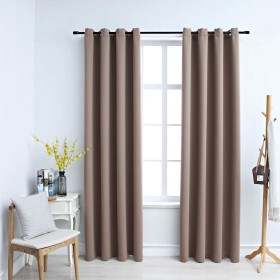 Cortinas opacas con anillas de metal 2 pzs gris topo 140x175 cm