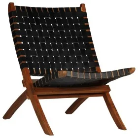 Folding chair with crossed stripes black genuine leather by vidaXL, Folding stools and chairs - Ref: Foro24-246366, Price: 18...