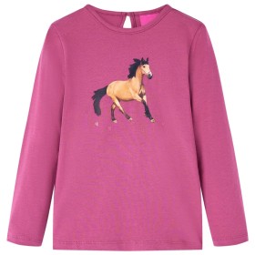 Camiseta infantil de manga larga estampado de caballo frambuesa