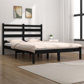 Estructura de cama de madera maciza de pino negra 140x190 cm Estructura de cama de madera maciza de pino negra 140x190 cm