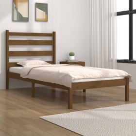 Estructura de cama madera maciza de pino marrón miel 100x200 cm Estructura de cama madera maciza de pino marrón miel 100x200 cm