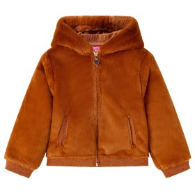 Chaqueta infantil con capucha pelo sintético color coñac 92