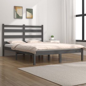Estructura de cama de madera maciza de pino gris 200x200 cm Estructura de cama de madera maciza de pino gris 200x200 cm