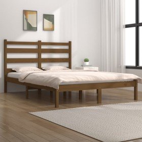 Estructura de cama madera maciza de pino marrón miel 200x200 cm Estructura de cama madera maciza de pino marrón miel 200x200 cm